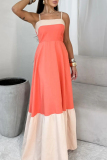 Black Sleeveless Backless Contrast Square Neck Ruffle Hem Vacation Maxi Slip Dresses