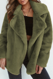 White Casual Fluffy Turndown Collar Long Sleeve Cardigan Faux Fur Open Front Oversized Winter Jacket