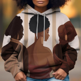 Off-white Casual Figure Africa Girl Print Draw String Hooded Collar Long Sleeve Fall Winter Sweatshirts Tops