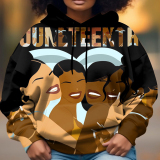 Black Casual Africa Girl Print Contrast Draw String Hooded Collar Long Sleeve Fall Winter Sweatshirts Tops