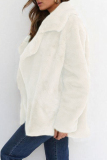 White Casual Fluffy Turndown Collar Long Sleeve Cardigan Faux Fur Open Front Oversized Winter Jacket