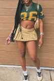 Green Mesh Casual Loose Figure Print Round Neck Short Sleeve Sweater T-Shirts Tops