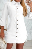 Apricot Turndown Collar Long Sleeve Lace Up Buttons Vacation Formal Office Casual Shirt Mini Dresses