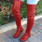 Black PU Leather Fall Winter Round Toe Over the Knee Shoes Low Heel Boots