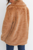 White Casual Fluffy Turndown Collar Long Sleeve Cardigan Faux Fur Open Front Oversized Winter Jacket