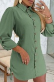Apricot Turndown Collar Long Sleeve Lace Up Buttons Vacation Formal Office Casual Shirt Mini Dresses