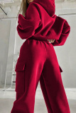Brown Sportwear Casual Hooded Long Sleeve Sweatshirt and Cargo Sweatpants Fall Winter Two Pieces Sweatsuits Sets