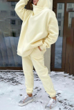 Yellow Sportwear Loose Casual Letter Print Hooded Long Sleeve Sweatshirt and Pencil Sweatpants Fall Winter Two Pieces Sweatsuits Sets