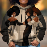 Off-white Casual Figure Africa Girl Print Draw String Hooded Collar Long Sleeve Fall Winter Sweatshirts Tops