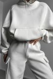 Brown Sportwear Casual Hooded Long Sleeve Sweatshirt and Cargo Sweatpants Fall Winter Two Pieces Sweatsuits Sets