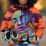 Off-white Casual Figure Africa Girl Print Draw String Hooded Collar Long Sleeve Fall Winter Sweatshirts Tops