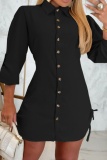 Apricot Turndown Collar Long Sleeve Lace Up Buttons Vacation Formal Office Casual Shirt Mini Dresses
