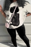 Khaki African Girl Print Round Neck Short Sleeve T-shirt and Pencil Pants Two Pieces Matching Sets