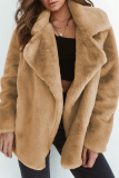 White Casual Fluffy Turndown Collar Long Sleeve Cardigan Faux Fur Open Front Oversized Winter Jacket