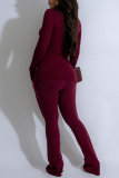 Black Skinny Casual Round Neck Long Sleeve T-shirt and Belted Pencil Pants Two Pieces Matching Sets