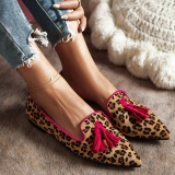 Leopard Casual Daily Fall Spring Fringed Trim Pointed Comfortable Slip-On Low Heel Flats Shoes