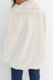 White Casual Fluffy Turndown Collar Long Sleeve Cardigan Faux Fur Open Front Oversized Winter Jacket