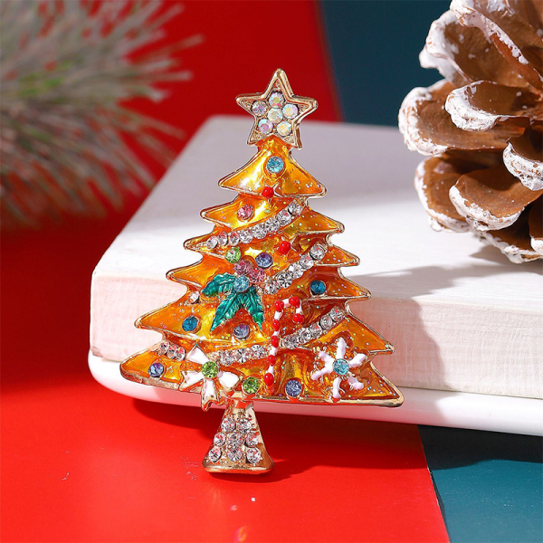 Champagne Daily Christmas Tree Rhinestone Hot Drill Brooch