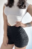 Leopard Party Club Casual Solid Color Skinny High Waist Shiny PU Leather Shorts