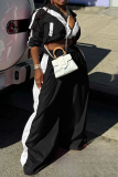 Blue Sportwear Loose Contrast Zip-up Stand Collar Long Sleeve Jacket and Wide Leg Sweatpants Fall Winter Two Pieces Sweatsuit Sets
