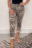 Dark Khaki Camouflage Leopard Print High Waist Skinny Bottoms Camo Pants Sweatpant Trousers