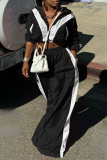 Blue Sportwear Loose Contrast Zip-up Stand Collar Long Sleeve Jacket and Wide Leg Sweatpants Fall Winter Two Pieces Sweatsuit Sets