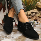 Casual Fall Winter Lace Up Leopard Contrast Pointed Low Chunky Heel Slip-on Loafer Shoes
