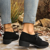 Casual Fall Winter Lace Up Leopard Contrast Pointed Low Chunky Heel Slip-on Loafer Shoes