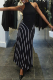 Black Party Club Casual Stripe Round Neck Sleeveless Tank Tops and Long Skirts Two Pieces Dress Sets