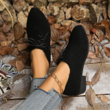 Casual Fall Winter Lace Up Leopard Contrast Pointed Low Chunky Heel Slip-on Loafer Shoes