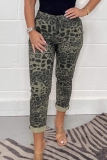 Dark Khaki Camouflage Leopard Print High Waist Skinny Bottoms Camo Pants Sweatpant Trousers
