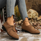 Casual Fall Winter Lace Up Leopard Contrast Pointed Low Chunky Heel Slip-on Loafer Shoes