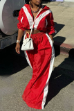 Blue Sportwear Loose Contrast Zip-up Stand Collar Long Sleeve Jacket and Wide Leg Sweatpants Fall Winter Two Pieces Sweatsuit Sets