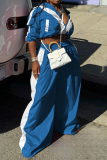 Blue Sportwear Loose Contrast Zip-up Stand Collar Long Sleeve Jacket and Wide Leg Sweatpants Fall Winter Two Pieces Sweatsuit Sets