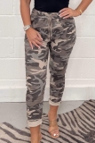 Dark Khaki Camouflage Leopard Print High Waist Skinny Bottoms Camo Pants Sweatpant Trousers