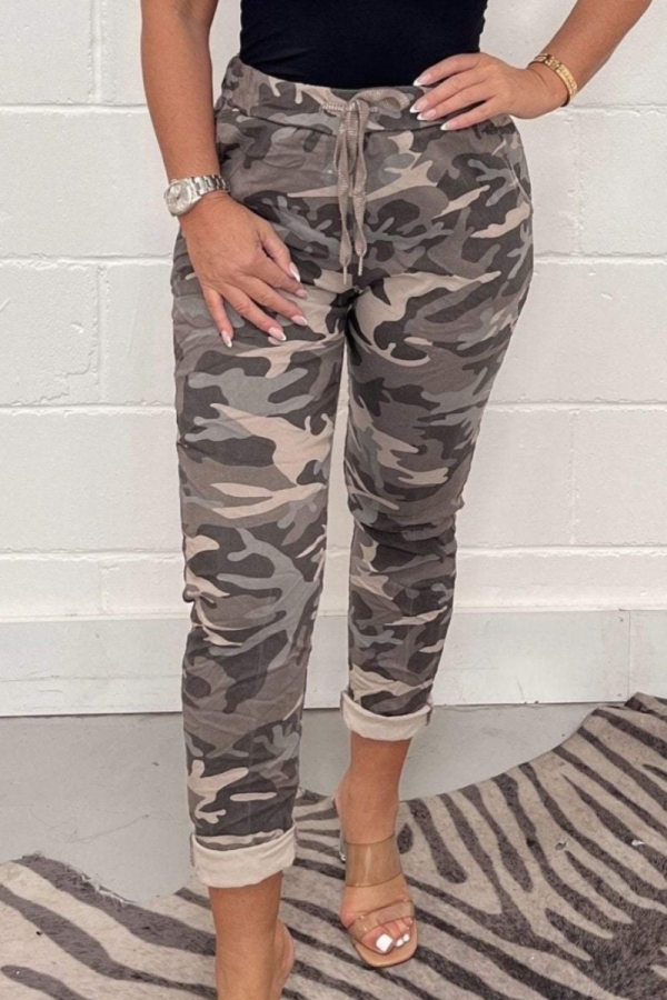 Dark Khaki Camouflage Leopard Print High Waist Skinny Bottoms Camo Pants Sweatpant Trousers