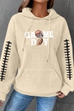 Dark Grey Loose Letter Football Print Hooded Long Sleeve Fall Winter Waffle Sweatshirts Tops
