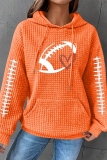 Dark Grey Loose Heart Football Print Hooded Long Sleeve Fall Winter Waffle Sweatshirts Tops