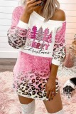 White Red Christmas Outfits Grinch Print O Neck Long Sleeve Loose Sweatshirt Mini Dresses