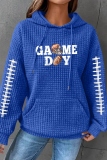 Dark Grey Loose Letter Football Print Hooded Long Sleeve Fall Winter Waffle Sweatshirts Tops