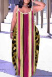 Rose Red Casual Graphcis Print Sleeveless Backless Spaghetti Strap Floor Length Casual Outing Straight Loose Maxi Slip Dress