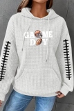 Dark Grey Loose Letter Football Print Hooded Long Sleeve Fall Winter Waffle Sweatshirts Tops