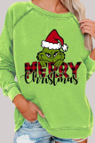 Green Christmas Cotton Grinch Print Round Neck Long Sleeve Fall Winter Sweatshirts Tops