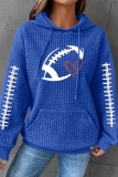 Dark Grey Loose Heart Football Print Hooded Long Sleeve Fall Winter Waffle Sweatshirts Tops