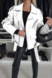 Wine Red PU Leather Casual Street Zipper Turndown Collar Long Sleeve Fall Winter Short Motorcycle Jackets Coats Outerwear