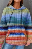 Tangerine Loose Stripe Gradient Print Hooded Long Sleeve Fall Winter Waffle Sweatshirts Tops