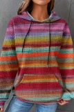 Tangerine Loose Stripe Gradient Print Hooded Long Sleeve Fall Winter Waffle Sweatshirts Tops