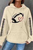 Dark Grey Loose Heart Football Print Hooded Long Sleeve Fall Winter Waffle Sweatshirts Tops
