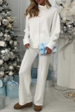 Khaki Loose Turtleneck Long Sleeve Sweaters and Belted Wide Leg Pants Fall Winter Knitted Two Pieces Matching Sets