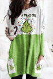 White Red Christmas Outfits Grinch Print O Neck Long Sleeve Loose Sweatshirt Mini Dresses